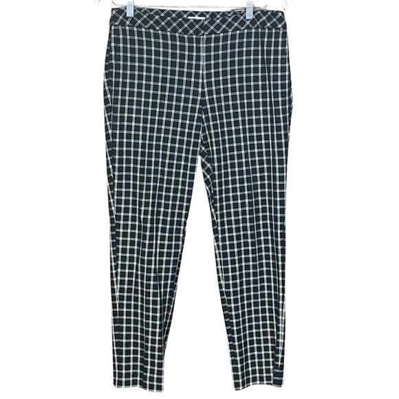 J.Jill trouser stretch plaid black white pants zipper hook pockets comfy size 10 - Picture 1 of 6